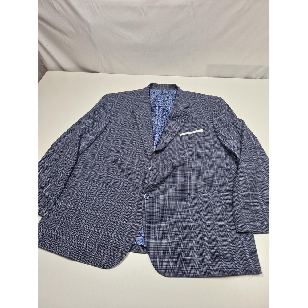 Oak Hill Blazer Mens 3XLT Big Tall Blue Poly Viscose Plaid Sport Coat Jacket